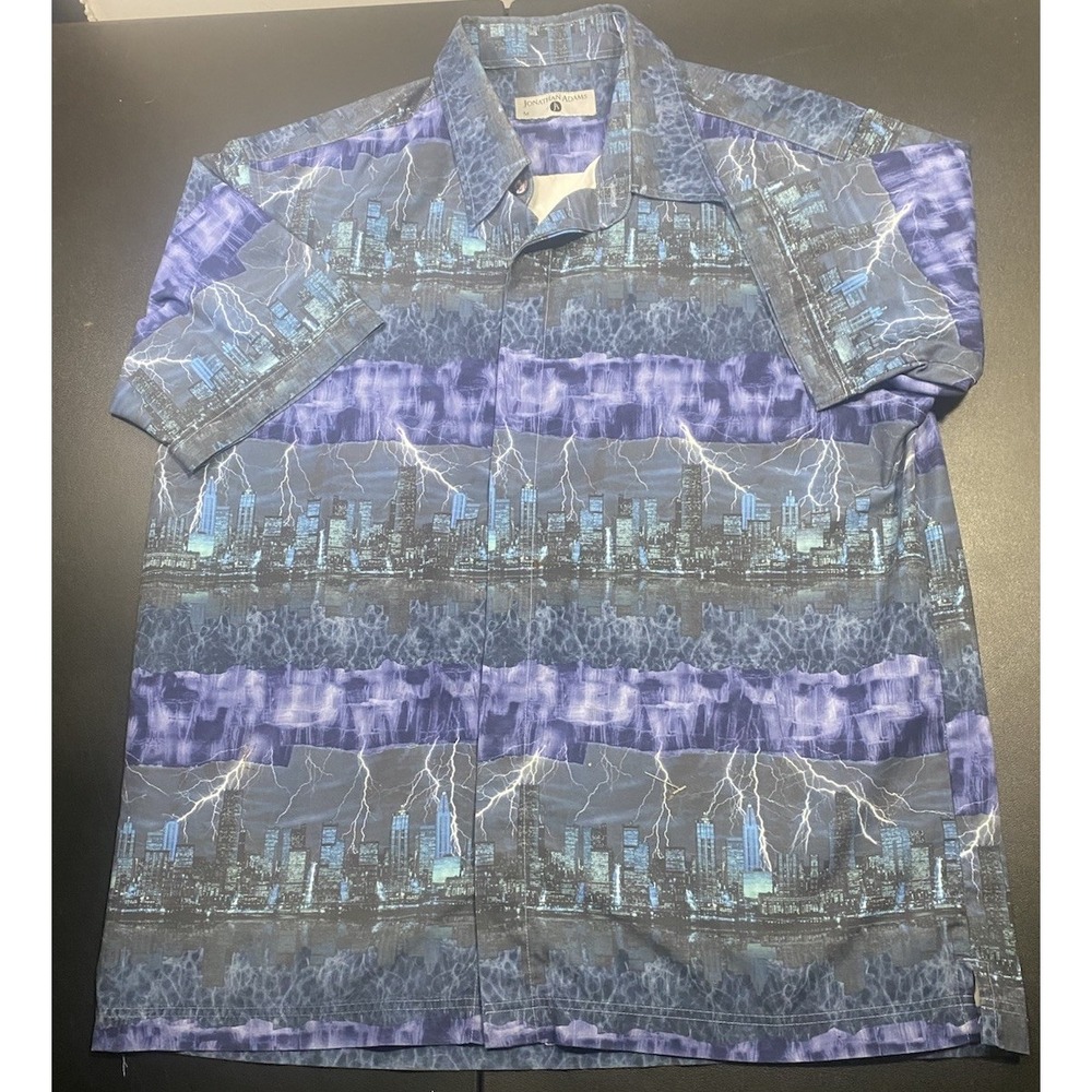 Jonathan Adams City Skyline Lightning‎ New York Short Sleeve Shirt Sz M